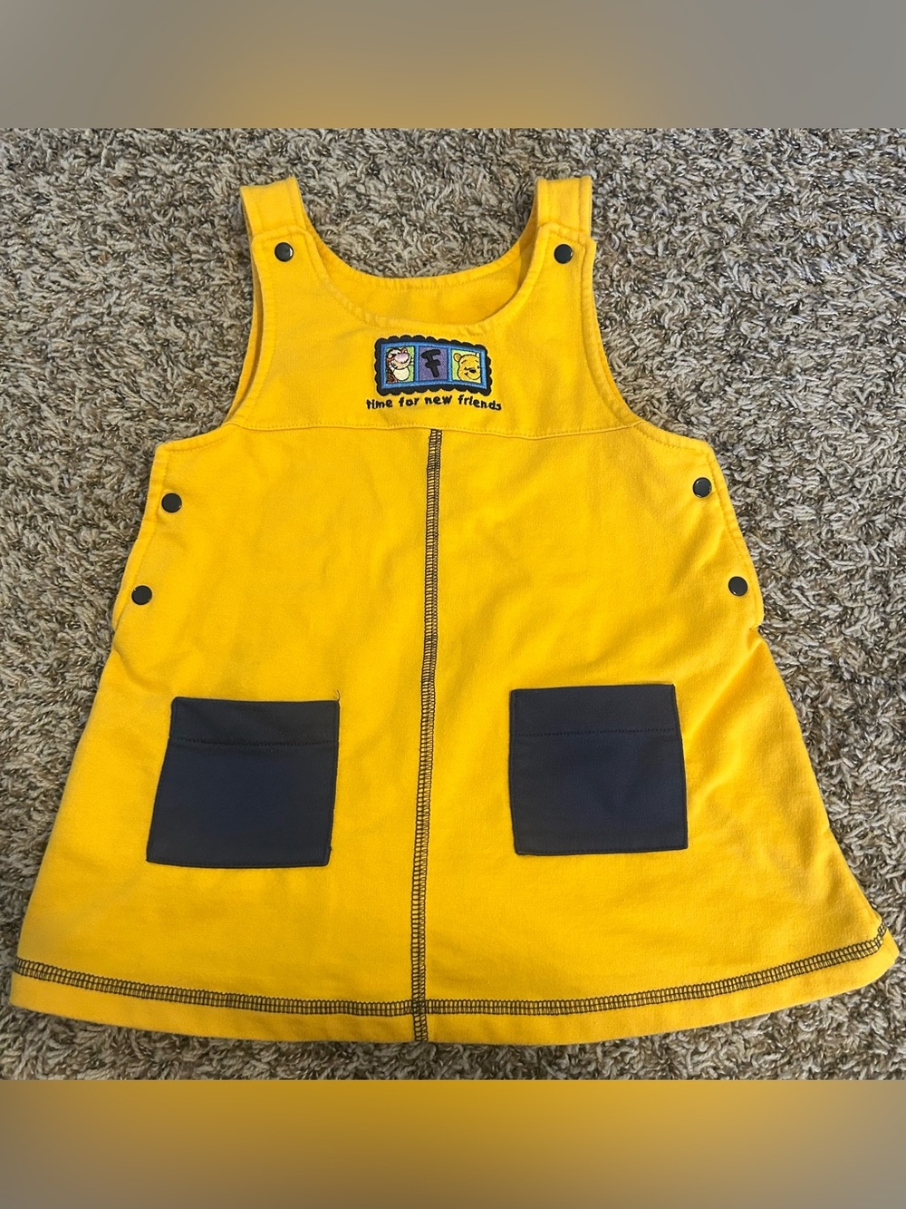 Winnie The Pooh Jumper Yellow Blue Pockets Size 4 Time For New Friends Vintage